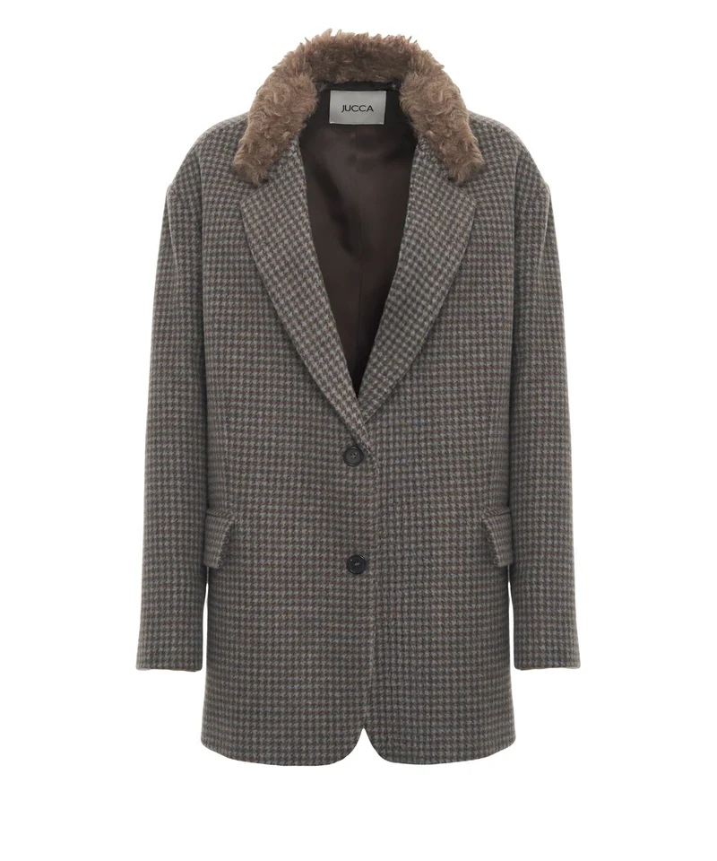 Blazer monopetto con collo in pelliccia
