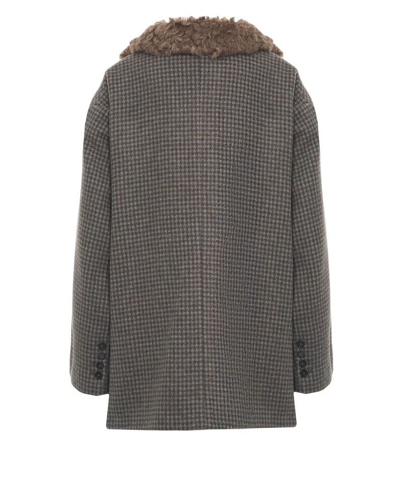 Blazer monopetto con collo in pelliccia