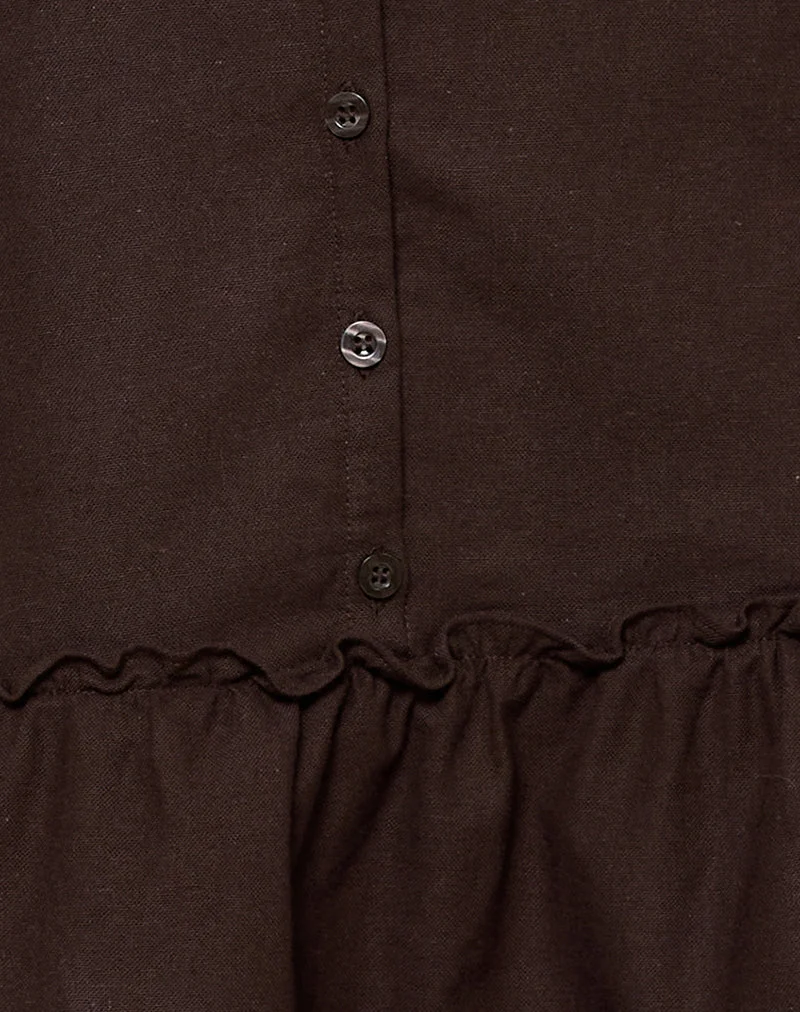 Mailina Minikleid aus Leinen mit Knopfleiste in Schokoladenbraun