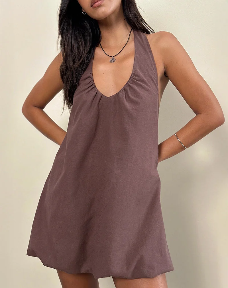 Alcinder Leinen-Minikleid in Deep Taupe