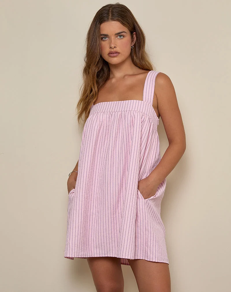 Sasori Smock-Minikleid in Rosa gestreift