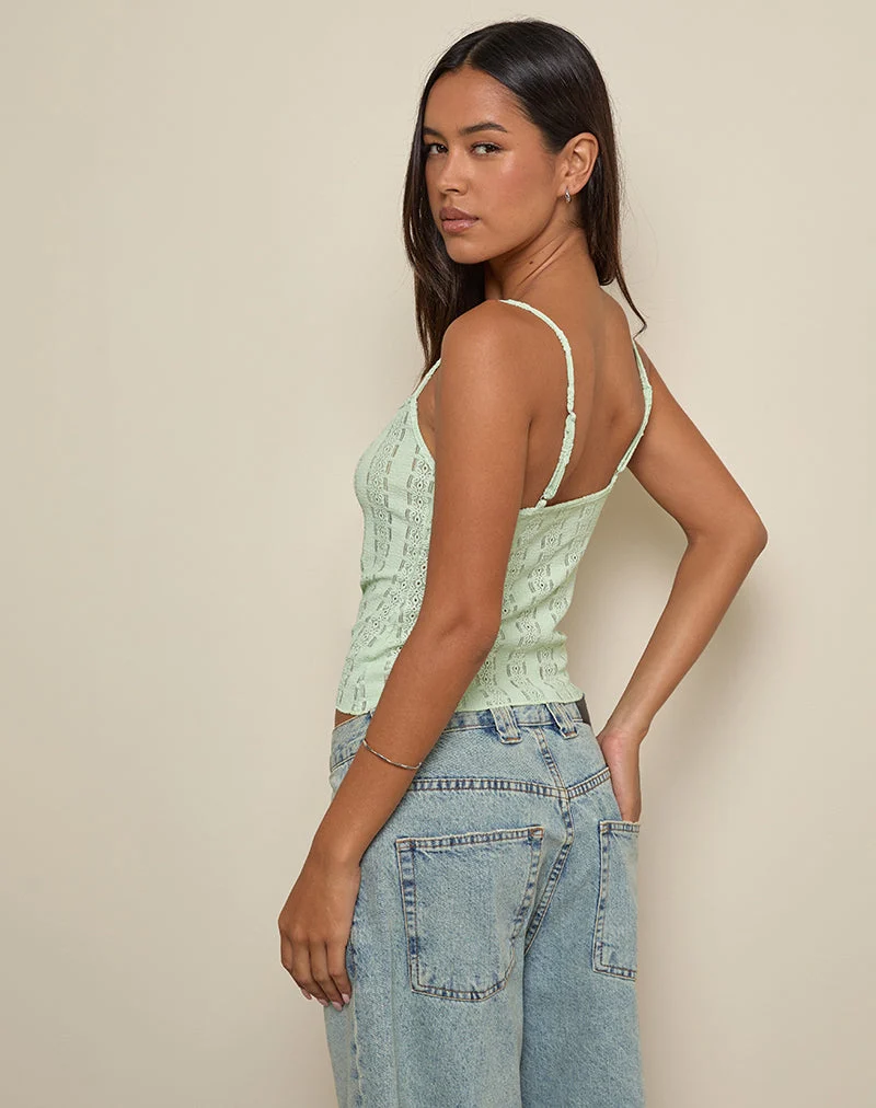 Aluca Cami Top aus Broderie-Blumenspitze Mint