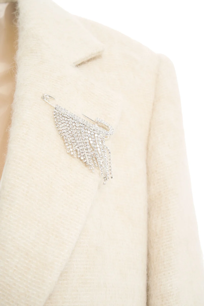 Blazer monopetto in lana con spilla