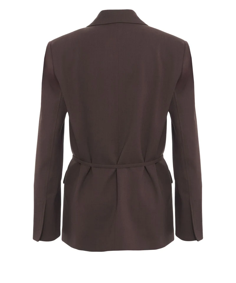 Blazer monopetto in lana con cintura in vita