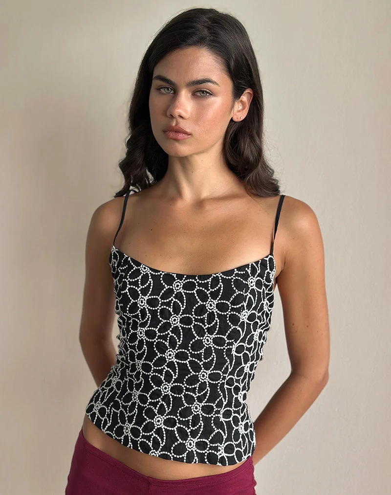 Florina Cami Top mit Blumenstickerei Schwarz