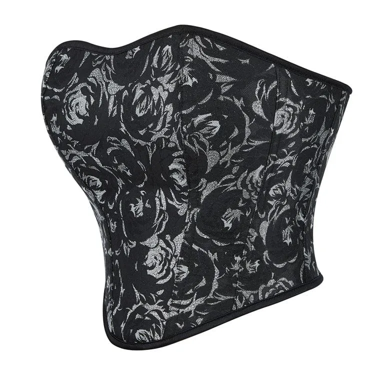 Gothic Überbrustkorsett mit schwarzem Rosen-Print für Damen