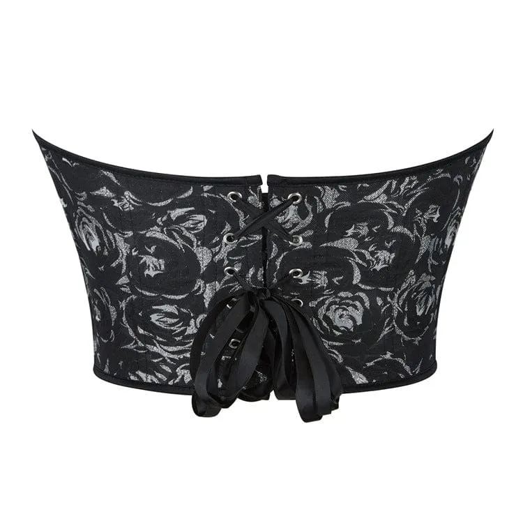 Gothic Überbrustkorsett mit schwarzem Rosen-Print für Damen