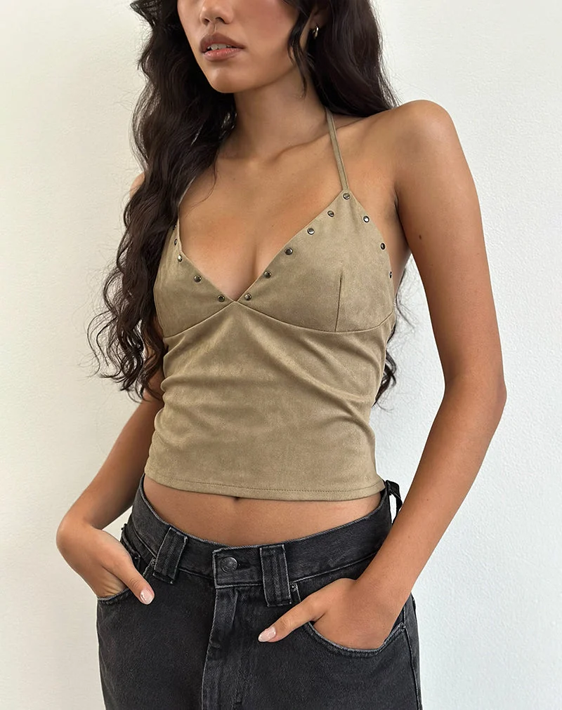 Cressa Top aus Wildlederimitat pilzgrau