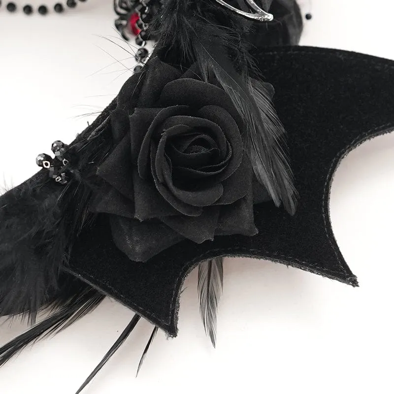Gothic-Kopfbedeckung mit Fledermausflügeln und Rosenfedern für Damen