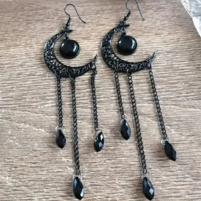 Gothic-Ohrringe mit schwarzem Mond im Tropfendesign für Damen