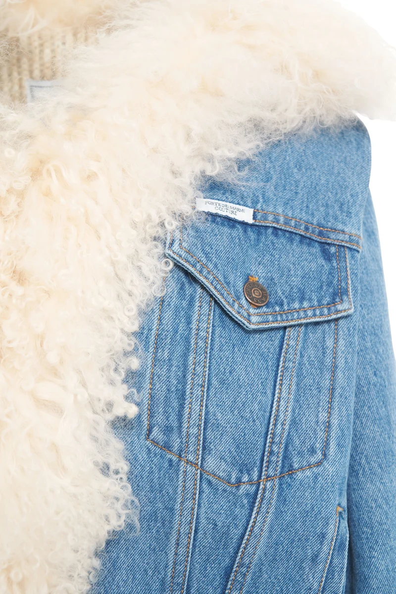 Giacca di jeans in pelliccia di agnello