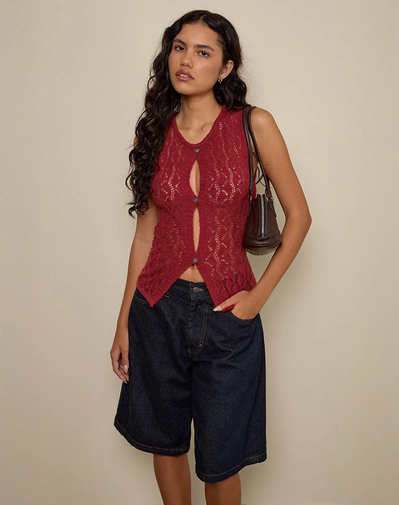 Birama Knopf-Tank-Top in Rot gestrickt