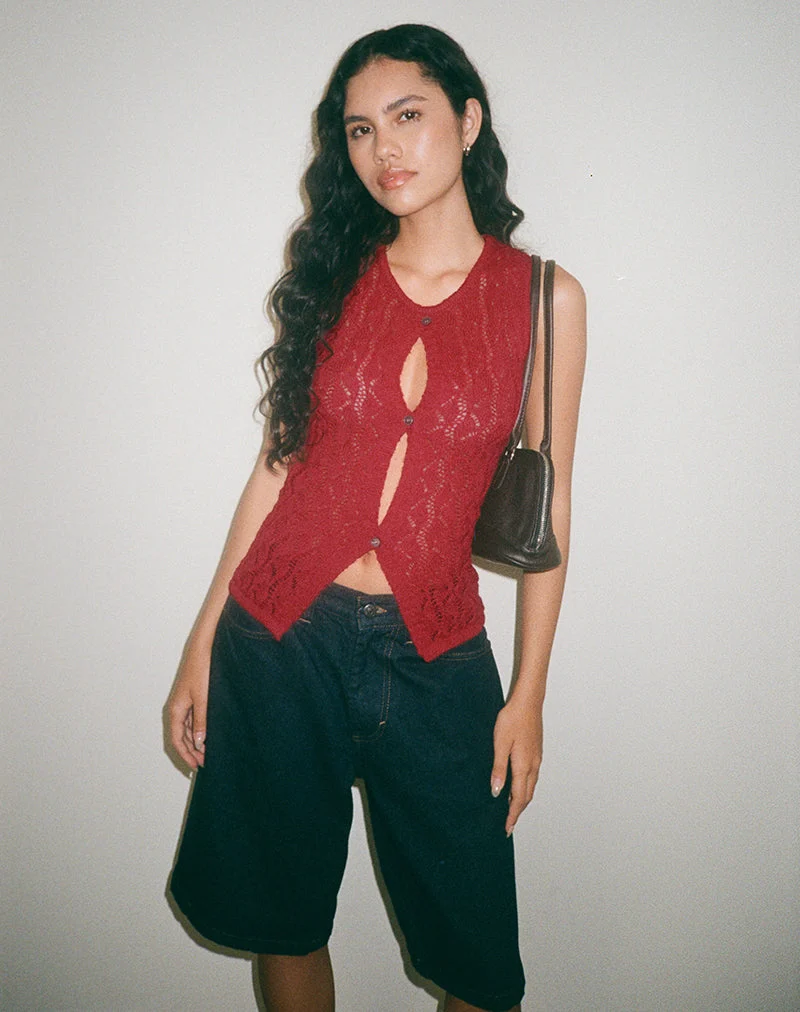 Birama Knopf-Tank-Top in Rot gestrickt