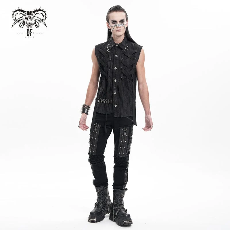 Gothic-Weste mit Schnürung und zerrissenem Ring für Herren