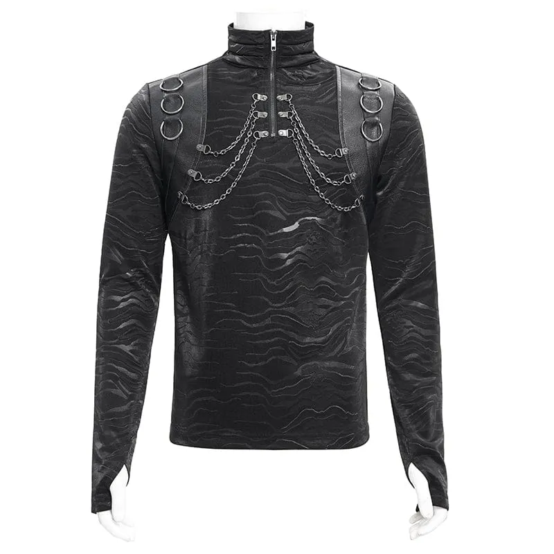 Gothic-Pullover mit Kettenringen und Stehkragen für Herren