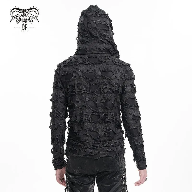 Zerrissene Gothic-Kapuzenpullover mit Schnürung und Nieten für Herren
