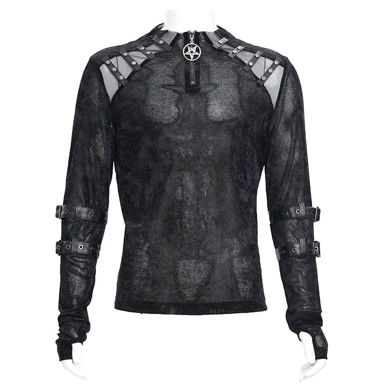 Gothic-Pullover mit Nieten und Schnalle für Herren