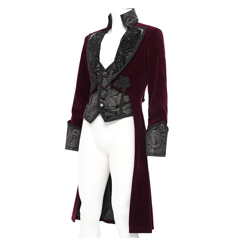 Gothic-Blumen-Samtjacke für Herren in Weinrot