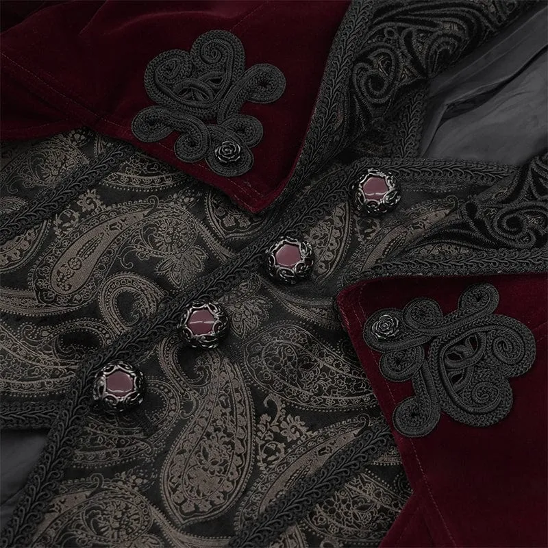 Gothic-Blumen-Samtjacke für Herren in Weinrot