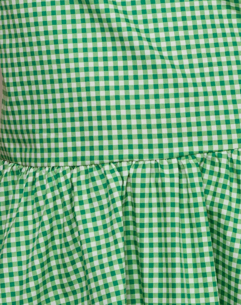 Munasa One Shoulder Minikleid in Mini Gingham Grün