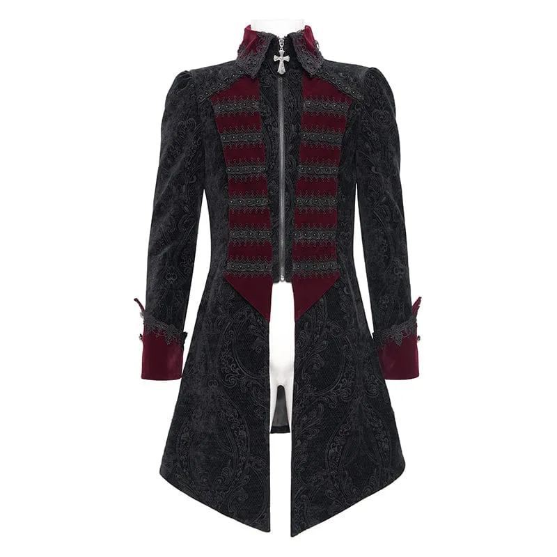 Herren Gothic Kreuz Häkeljacke Schwarz Rot