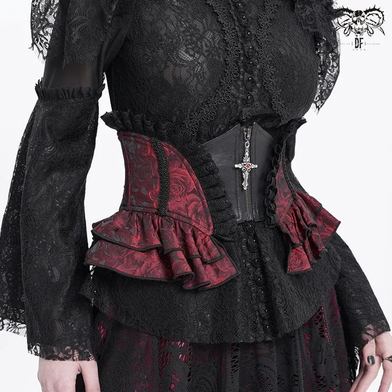 Gothic-Unterbrustkorsett mit Rüschen und Spitze für Damen, Rot