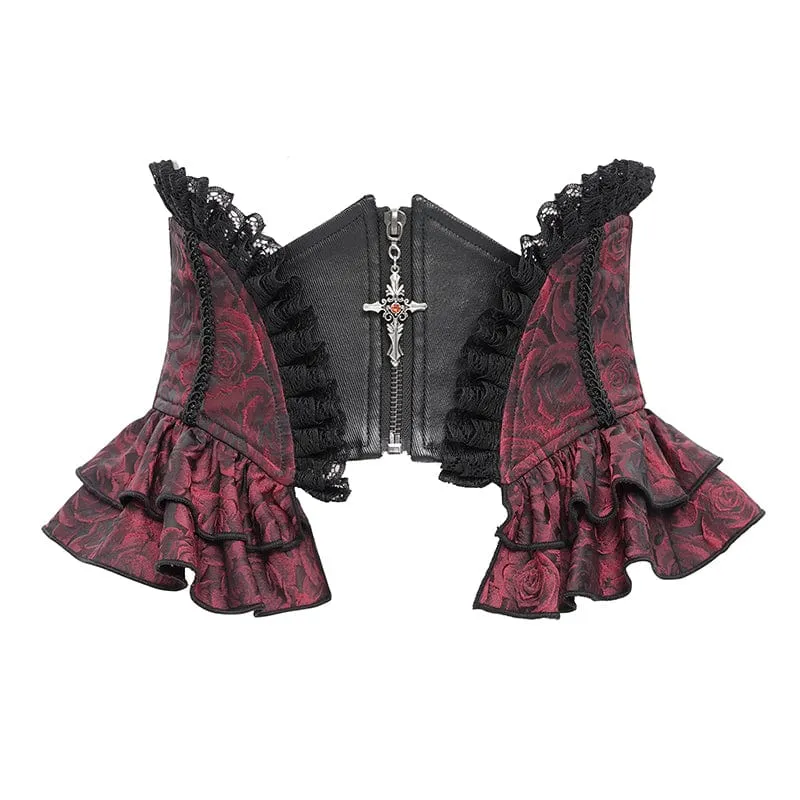 Gothic-Unterbrustkorsett mit Rüschen und Spitze für Damen, Rot