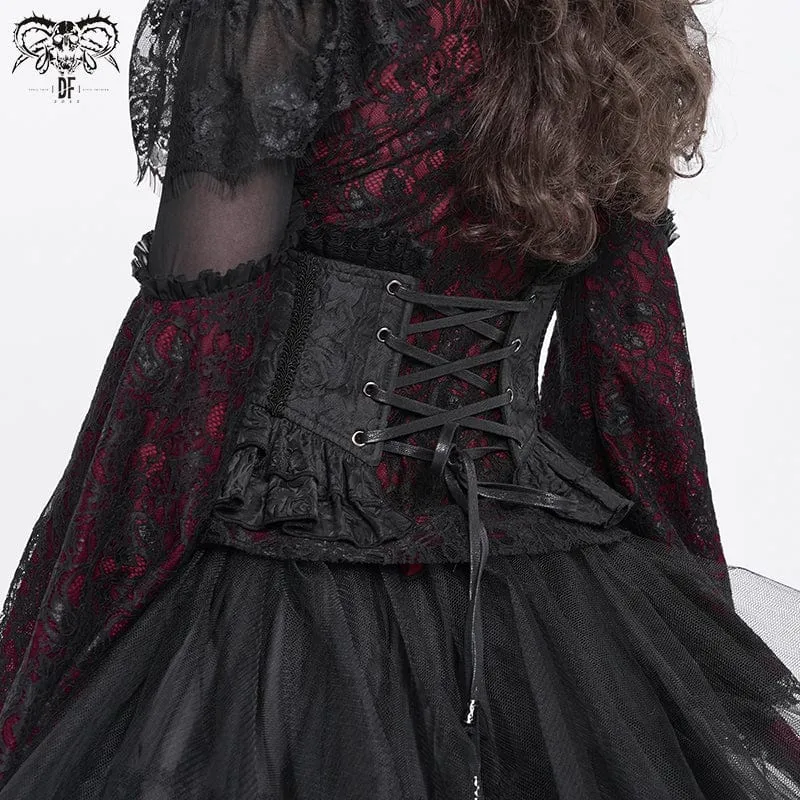 Gothic Unterbrustkorsett mit Rüschen und Spitze für Damen in Schwarz