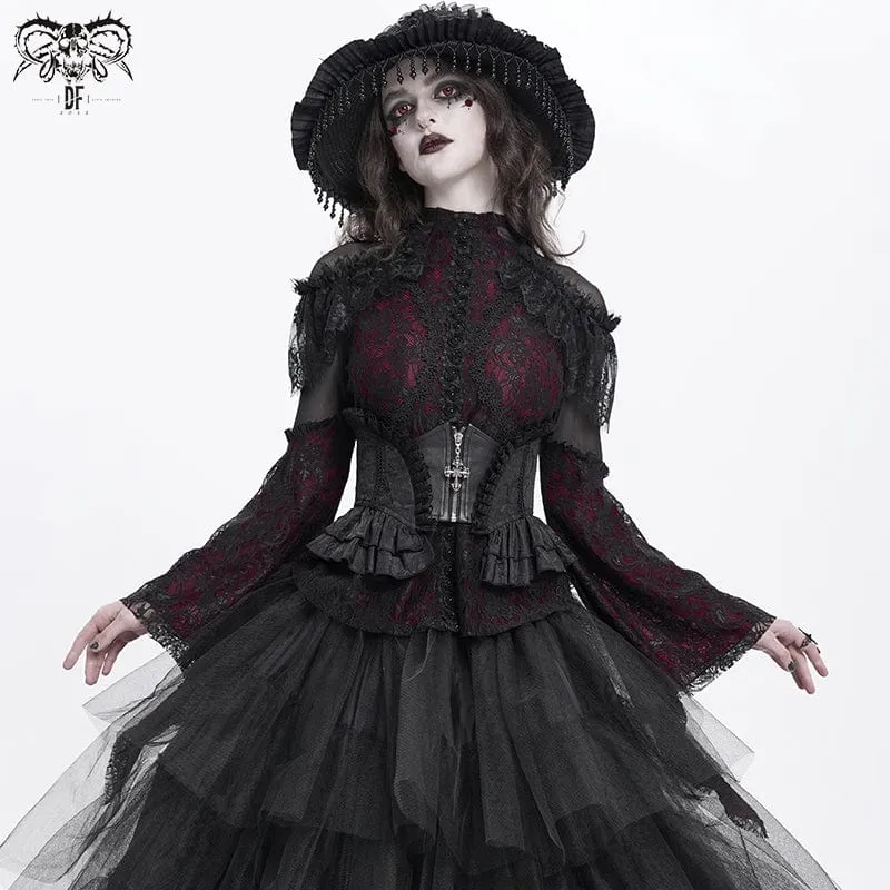 Gothic Unterbrustkorsett mit Rüschen und Spitze für Damen in Schwarz