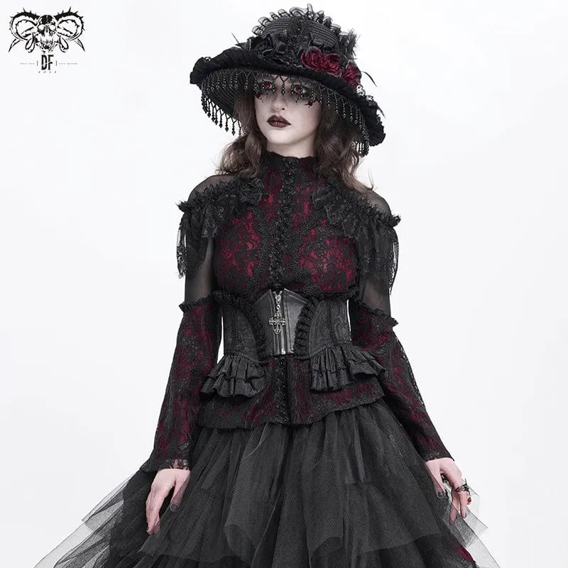 Gothic Unterbrustkorsett mit Rüschen und Spitze für Damen in Schwarz