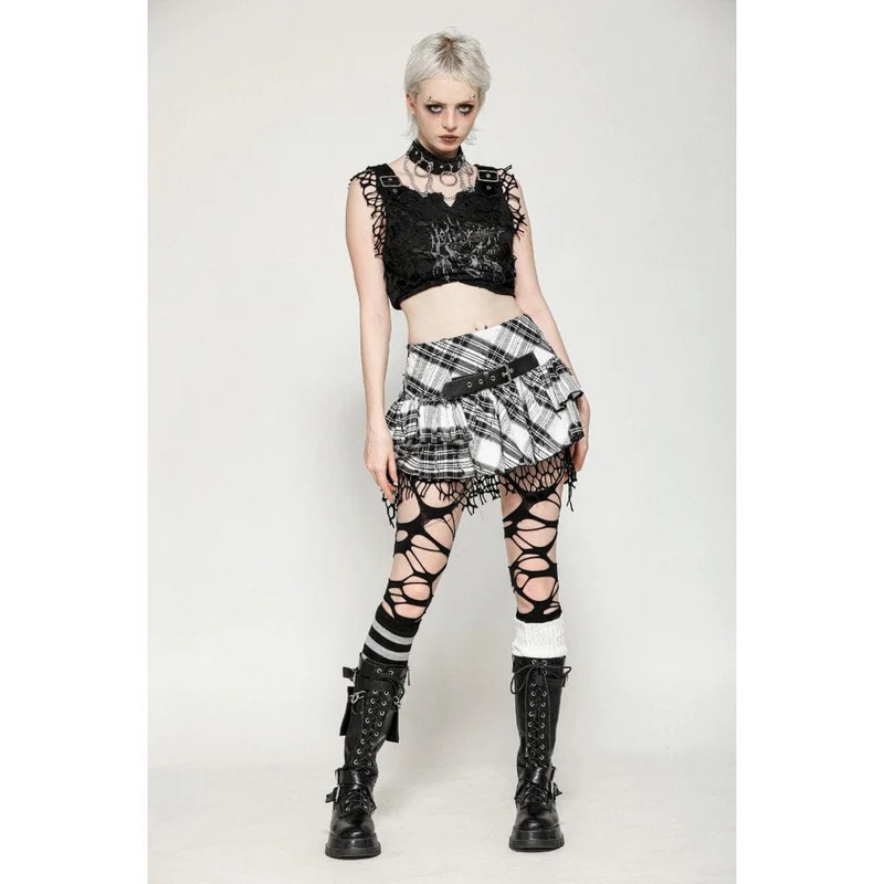 Damen Punk Mesh Splice Plaid Faltenrock