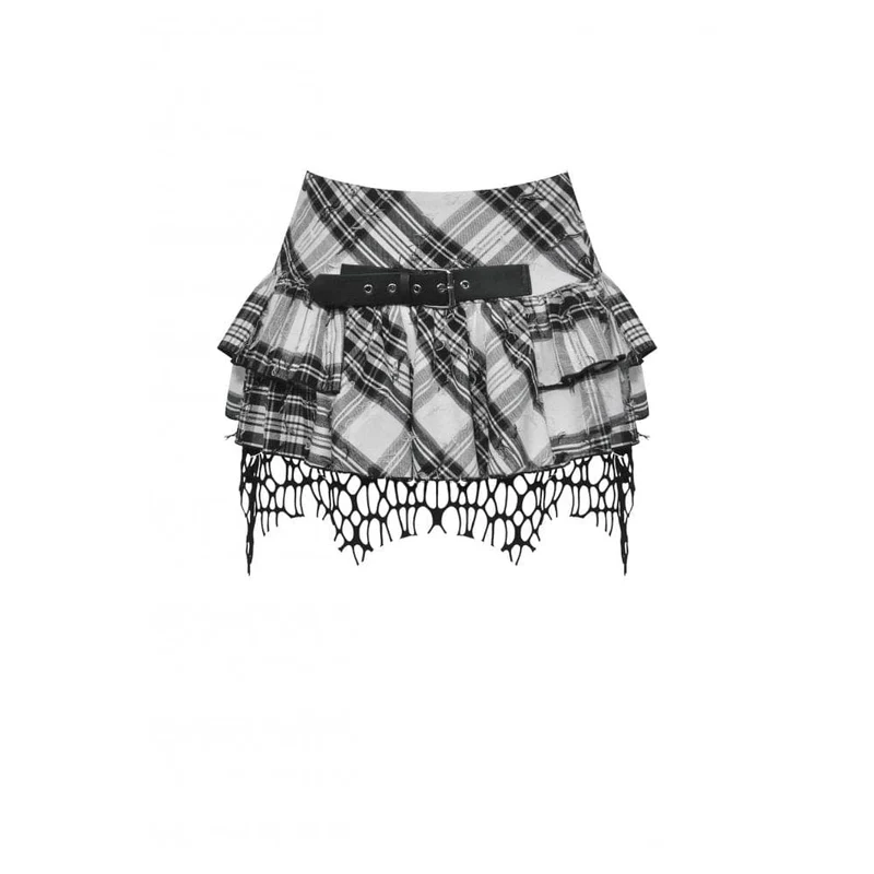Damen Punk Mesh Splice Plaid Faltenrock