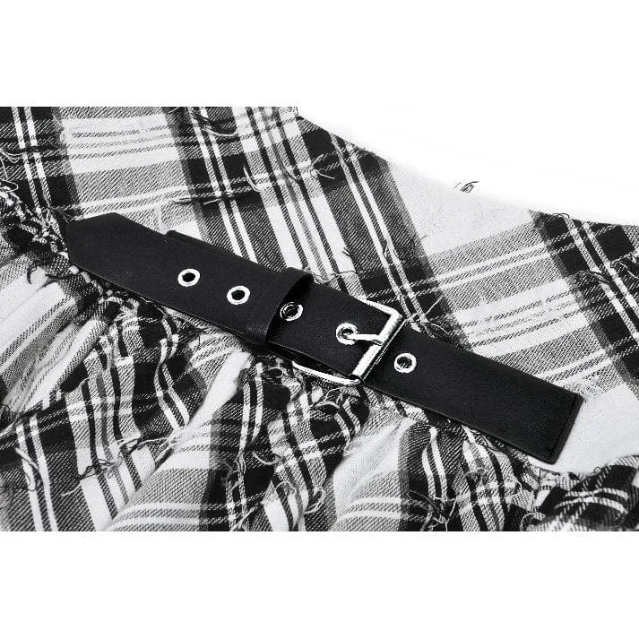 Damen Punk Mesh Splice Plaid Faltenrock