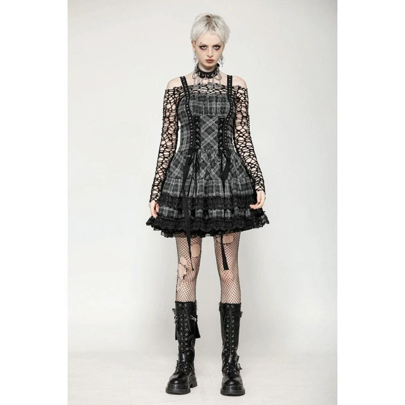 Punkiges, mehrlagiges Partykleid mit Spitzensaum und Karomuster für Damen, ideal für Abschlussfeiern