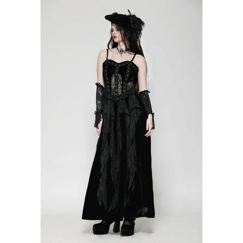 Gothic-Kleid aus Samt mit Rüschen, Rüschen, Spitze und Korsett-Einsätzen – Brautkleid