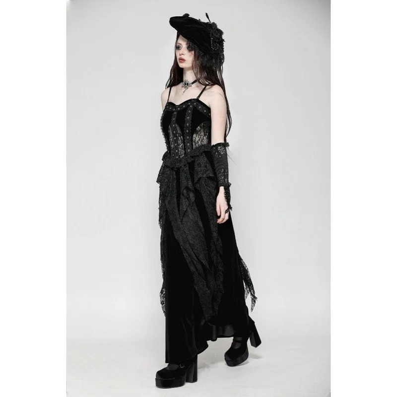 Gothic-Kleid aus Samt mit Rüschen, Rüschen, Spitze und Korsett-Einsätzen – Brautkleid