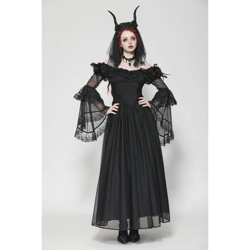 Gothic-Ballkleid für Damen mit schulterfreiem Spitzeneinsatz, ideal als Hochzeitskleid