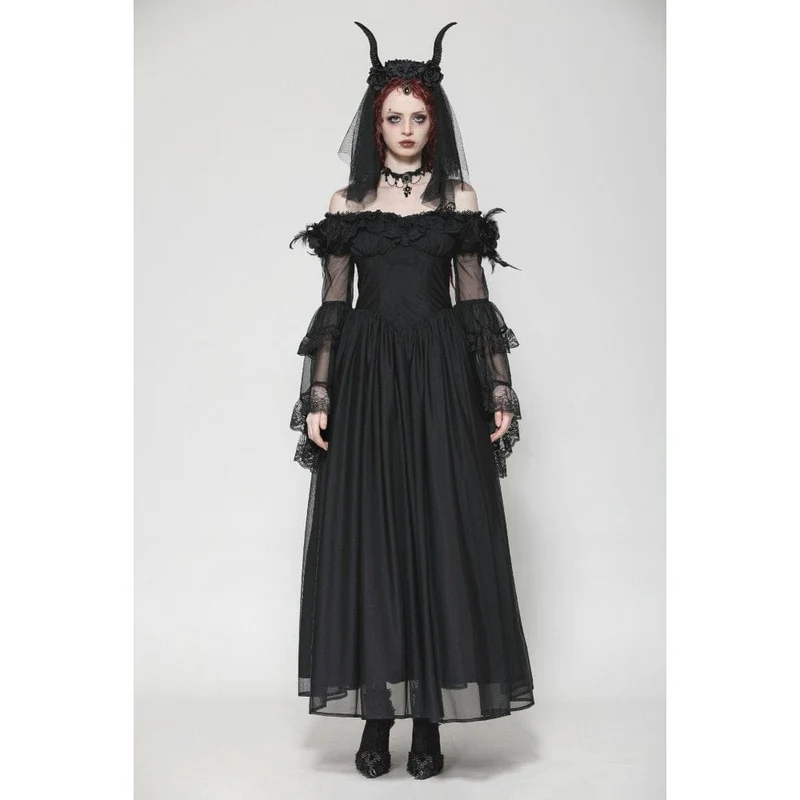 Gothic-Ballkleid für Damen mit schulterfreiem Spitzeneinsatz, ideal als Hochzeitskleid