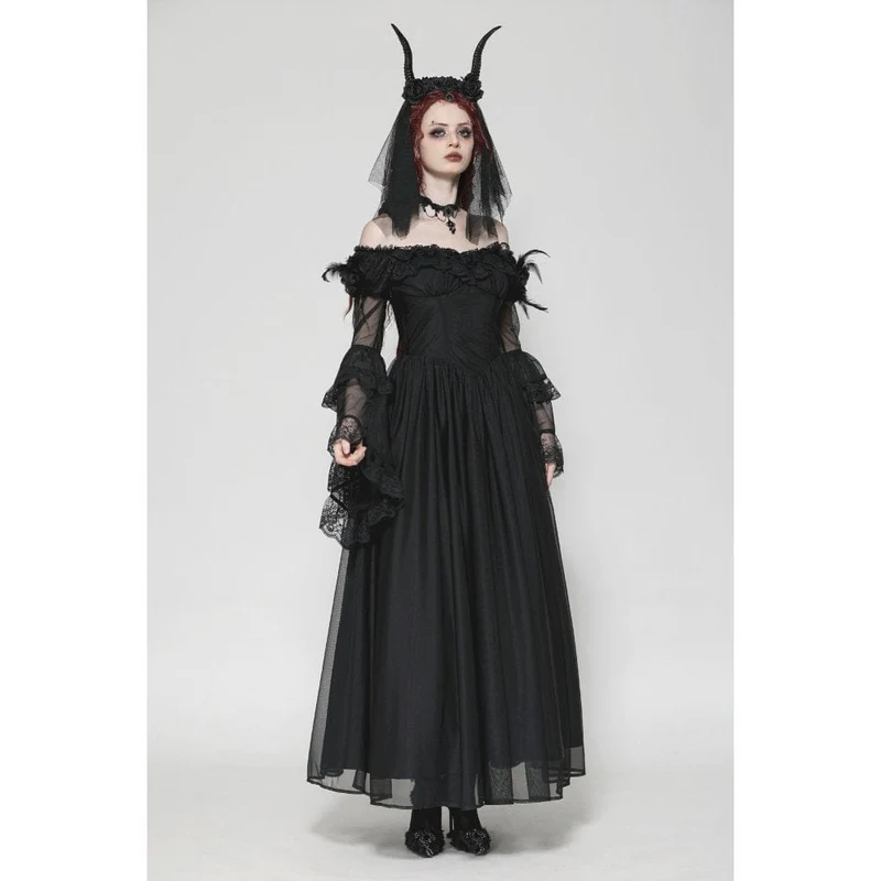 Gothic-Ballkleid für Damen mit schulterfreiem Spitzeneinsatz, ideal als Hochzeitskleid