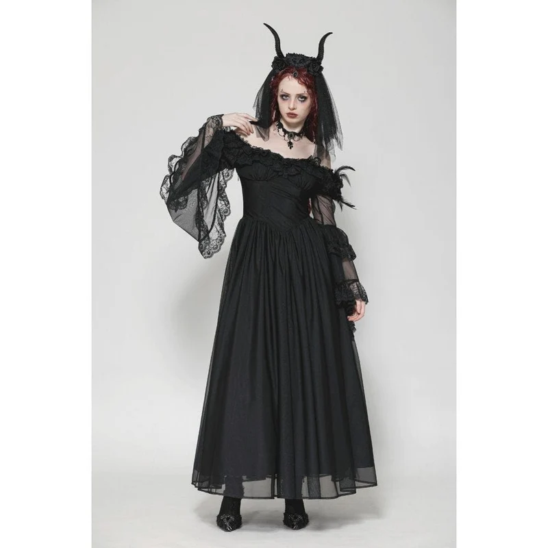 Gothic-Ballkleid für Damen mit schulterfreiem Spitzeneinsatz, ideal als Hochzeitskleid