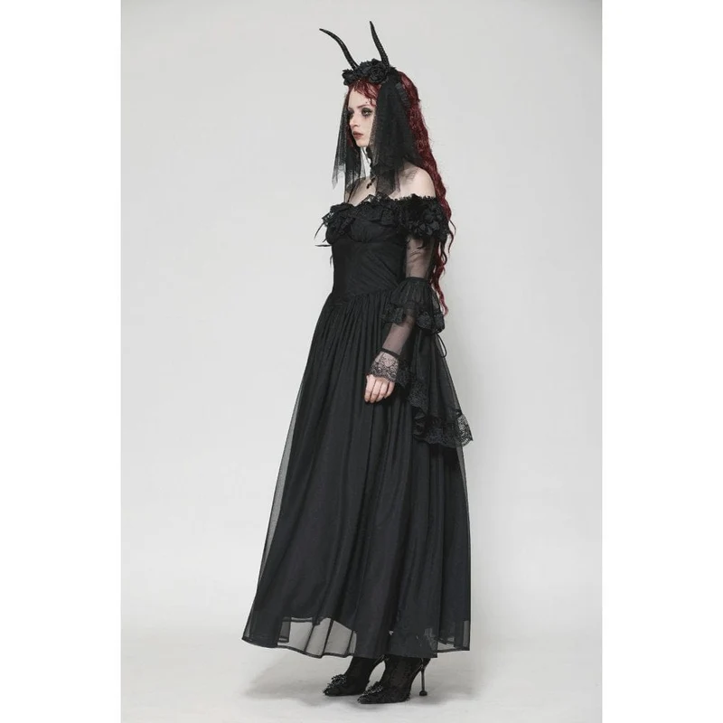 Gothic-Ballkleid für Damen mit schulterfreiem Spitzeneinsatz, ideal als Hochzeitskleid