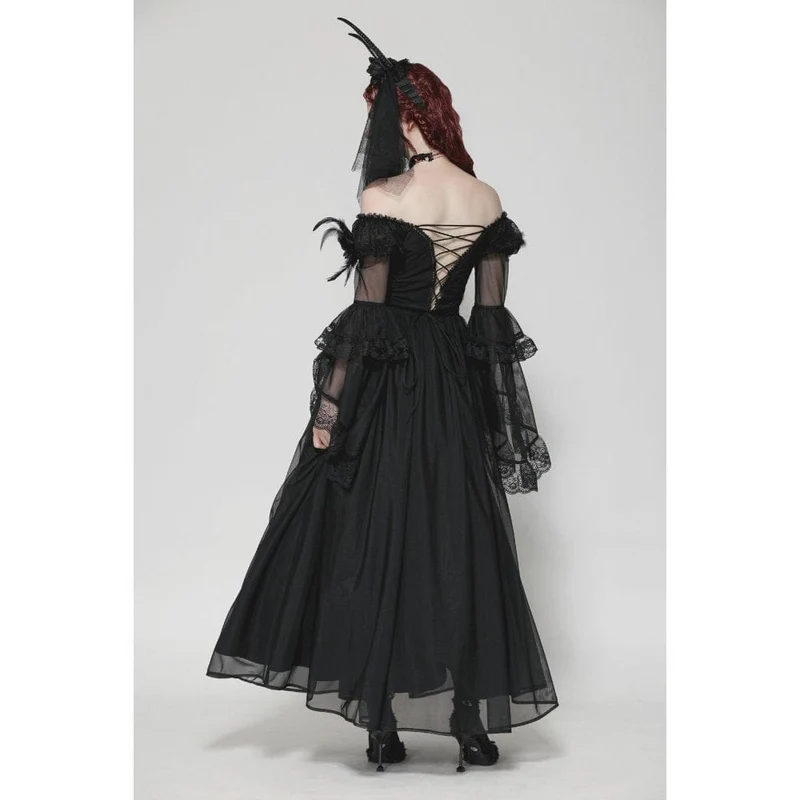 Gothic-Ballkleid für Damen mit schulterfreiem Spitzeneinsatz, ideal als Hochzeitskleid