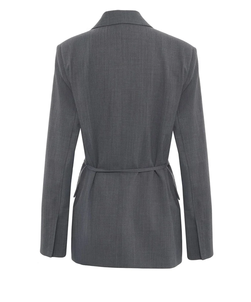 Blazer monopetto in lana con cintura in vita