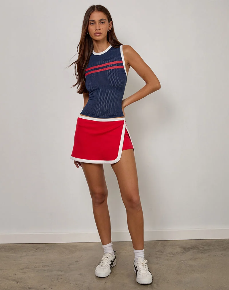 Monlo Top in Airtex Navy mit rotem Streifen