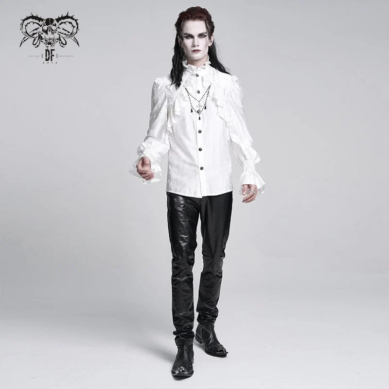 Gothic-Hemd mit Rüschen und Spitzenkreuz für Herren, Weiß