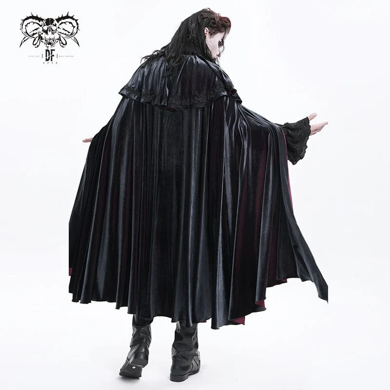 Gothic Umhang mit Häkelriemen für Herren, Schwarz/Rot