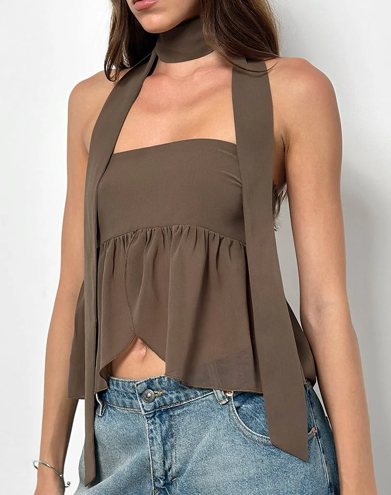 Desir Bandeau-Top aus Chiffon Kaffee