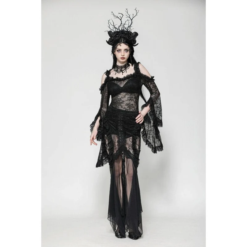 Gothic-Schnürrock aus Netzstoff mit Fischschwanzspitze für Damen