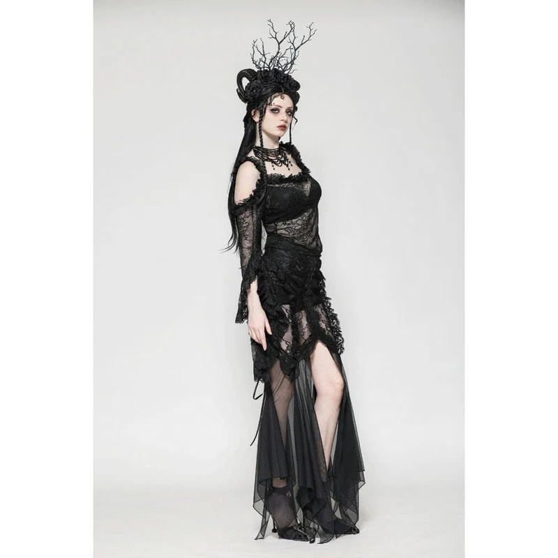 Gothic-Schnürrock aus Netzstoff mit Fischschwanzspitze für Damen