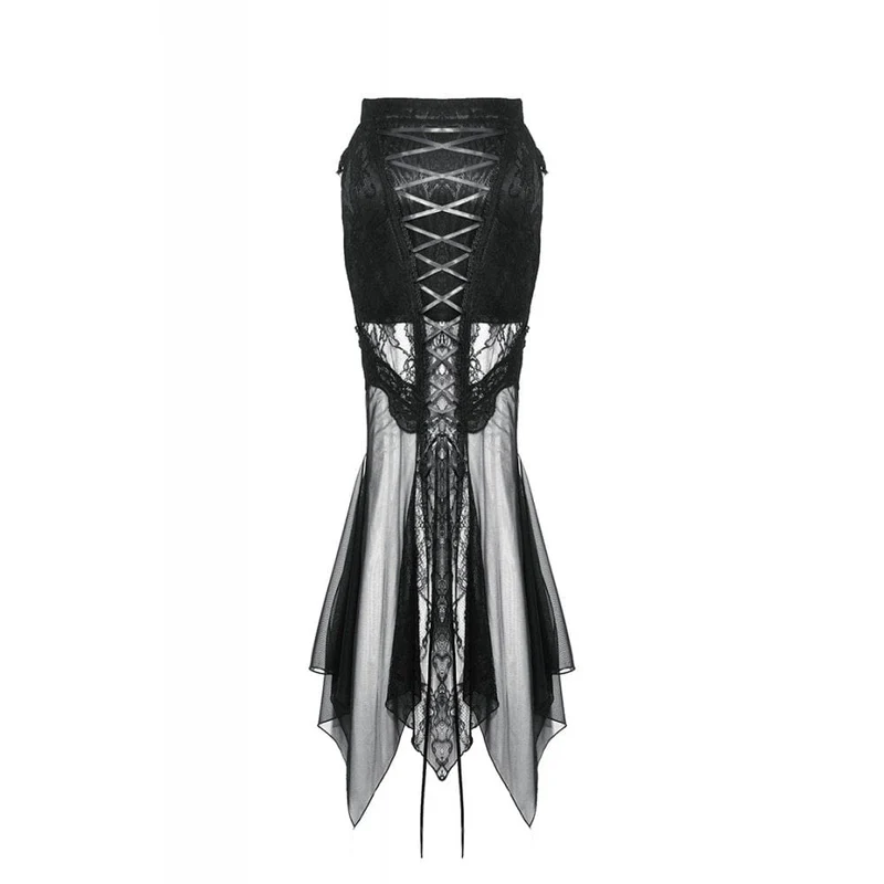 Gothic-Schnürrock aus Netzstoff mit Fischschwanzspitze für Damen